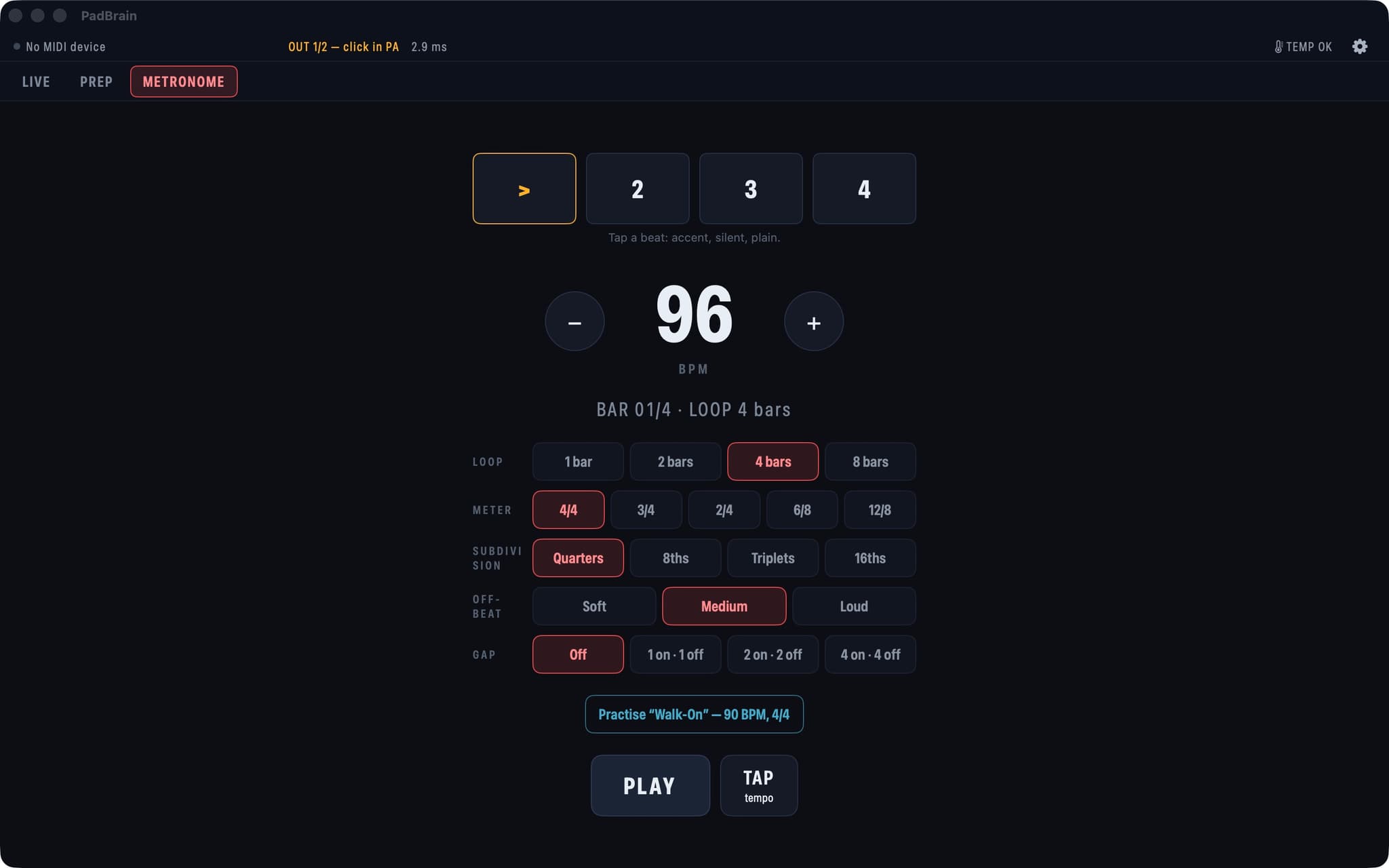 Mac — Metronome: meter, accent or mute per beat, gap click